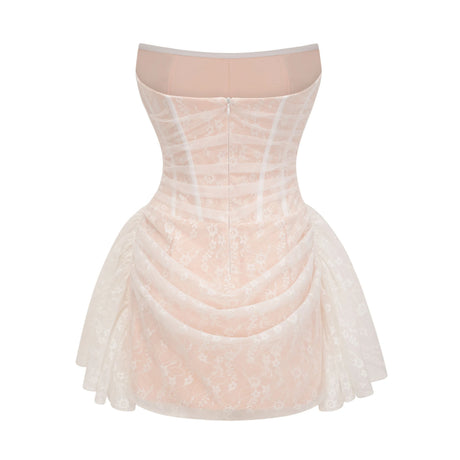 Sabrina Mini Dress White Floral Lace Ruched