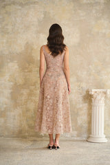 Kristoffer Pink Floral Lace Midi Dress