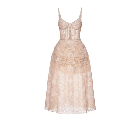 Kristoffer Pink Floral Lace Midi Dress