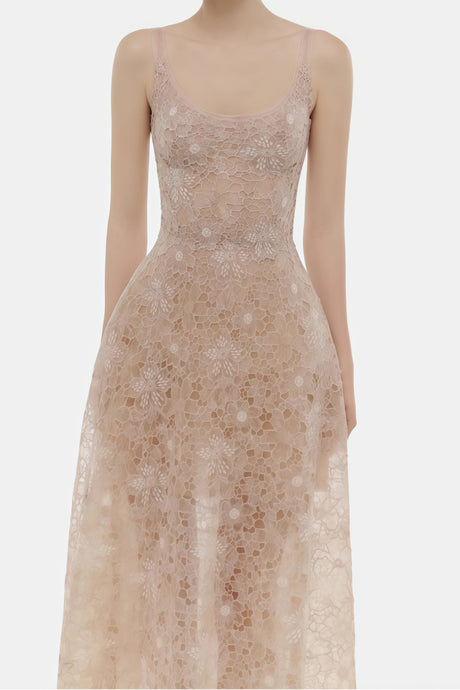 Kristoffer Pink Floral Lace Midi Dress