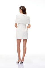 Kristveig White Cape Design Structured Mini Dress