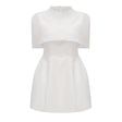 Kristveig White Cape Design Structured Mini Dress