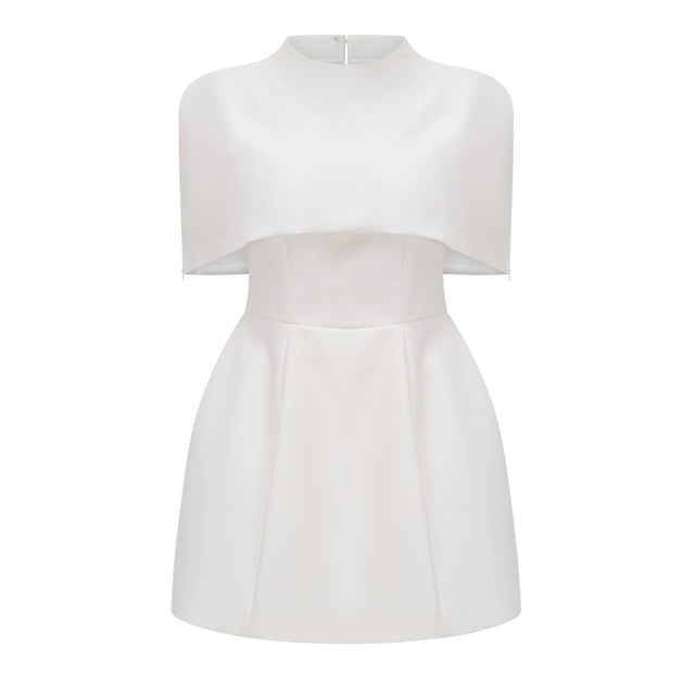 Kristveig White Cape Design Structured Mini Dress