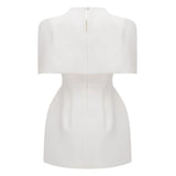 Kristveig White Cape Design Structured Mini Dress