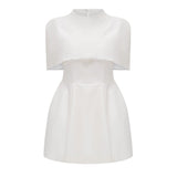Kristveig White Cape Design Structured Mini Dress