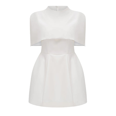 Kristveig White Cape Design Structured Mini Dress