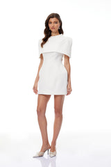 Kristveig White Cape Design Structured Mini Dress