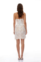 Kylitha White Asymmetrical Lace Corset Mini Dress