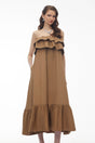 Laelia Camel Tiered Ruffled Midi Dress