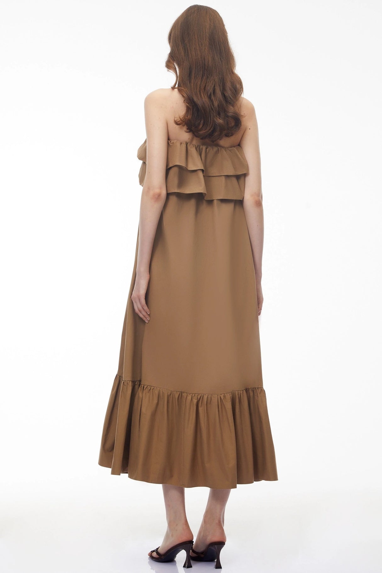 Laelia Camel Tiered Ruffled Midi Dress
