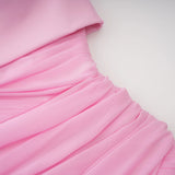 Laetitia Pink Pleated Train Ruched Maxi Dress