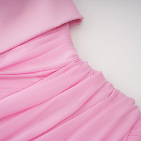 Laetitia Pink Pleated Train Ruched Maxi Dress