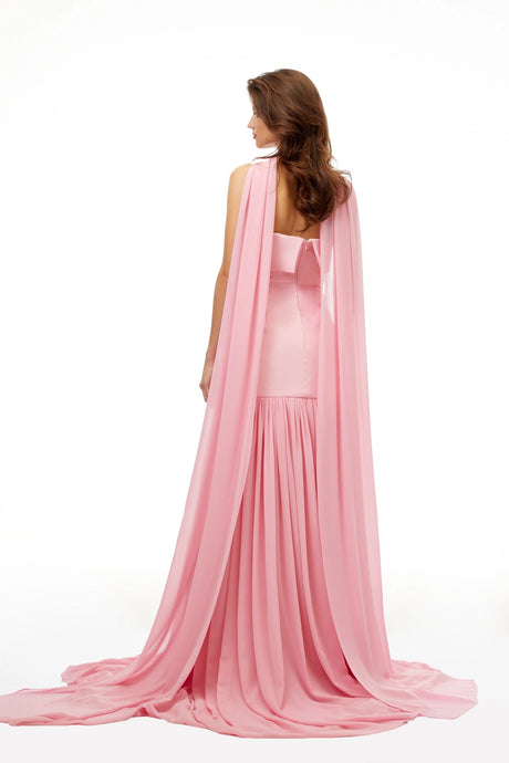 Oakley Maxi Dress Pink Pleated Train Ruched