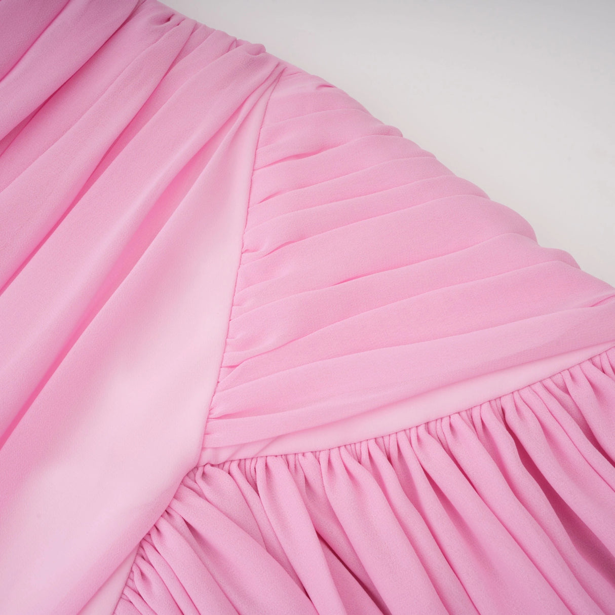 Laetitia Pink Pleated Train Ruched Maxi Dress