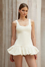 Laetitia White Furry Ribbed Knit Mini Dress