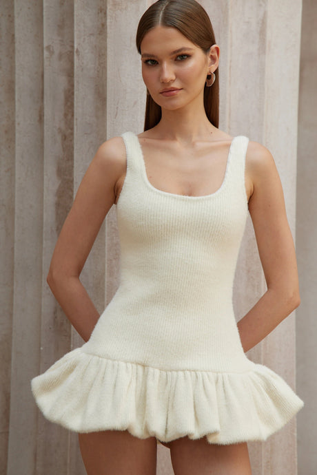 Valeriana Mini Dress White Furry Ribbed Knit