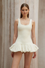 Laetitia White Furry Ribbed Knit Mini Dress