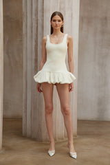 Laetitia White Furry Ribbed Knit Mini Dress