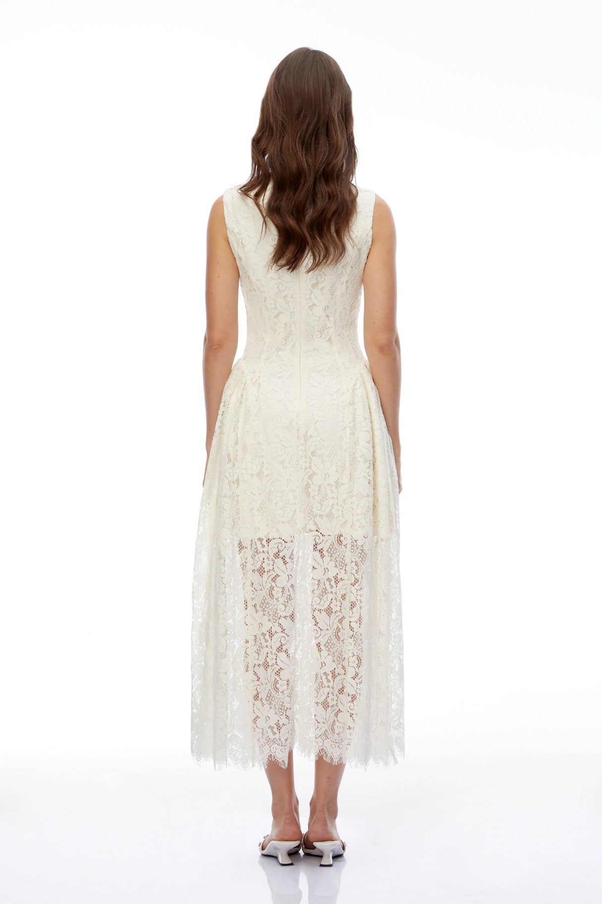 Laia Cream Lace Sleeveless Ruched Maxi Dress