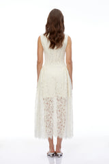 Laia Cream Lace Sleeveless Ruched Maxi Dress
