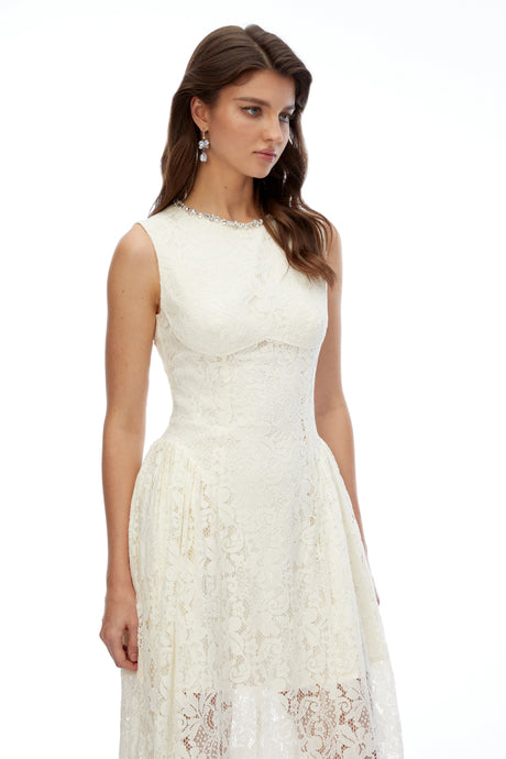 Josephine Maxi Dress Cream Lace Sleeveless Ruched