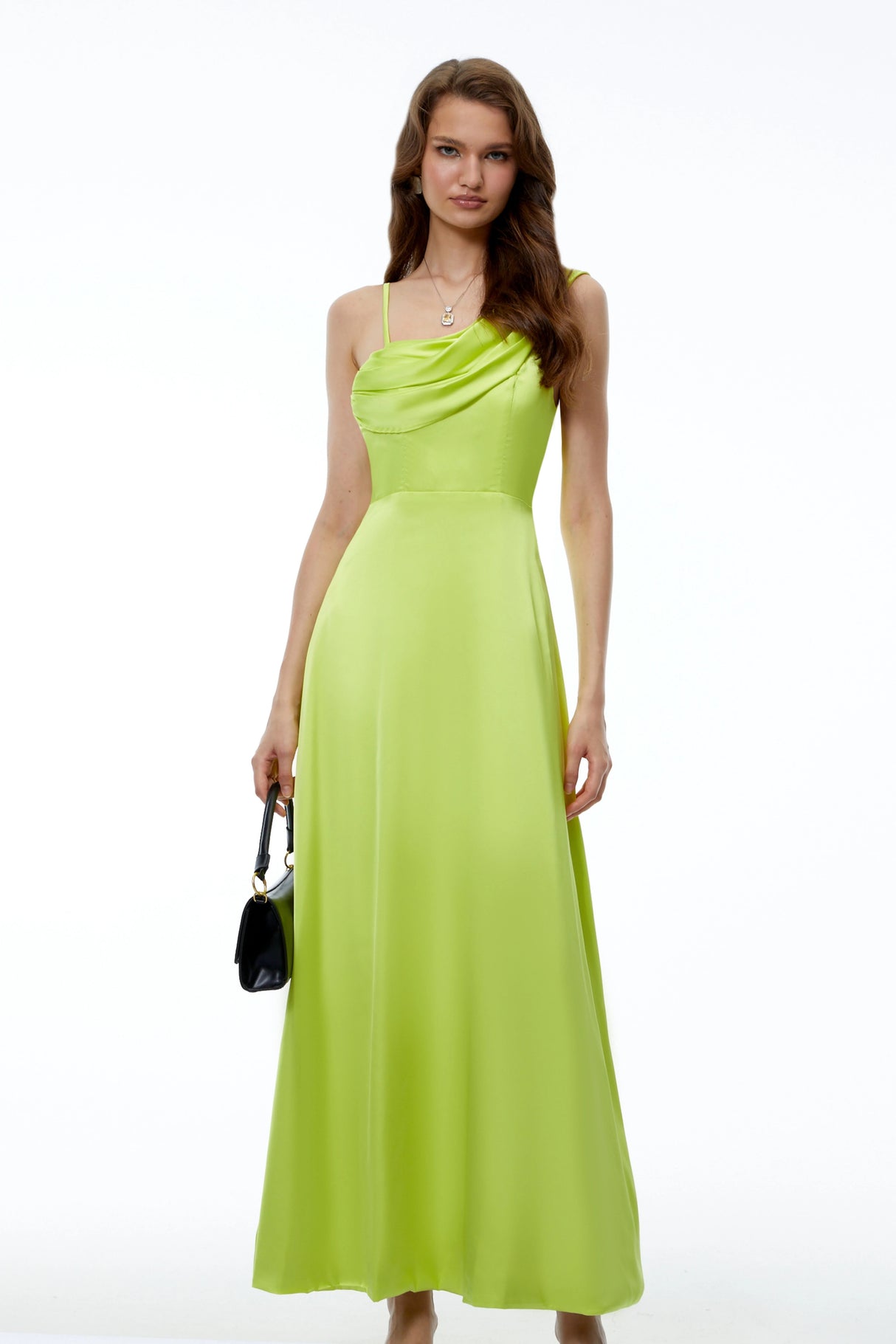 Laia Green One Shoulder Draped Maxi Dress