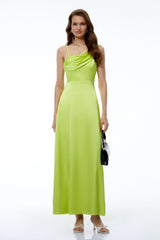 Laia Green One Shoulder Draped Maxi Dress