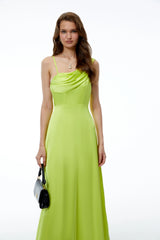 Laia Green One Shoulder Draped Maxi Dress