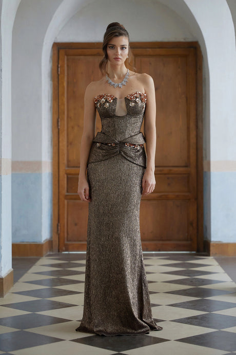 Genoveffa Maxi Dress Brown Floral Ruched Textured