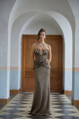 Laïs Brown Floral Ruched Textured Maxi Dress