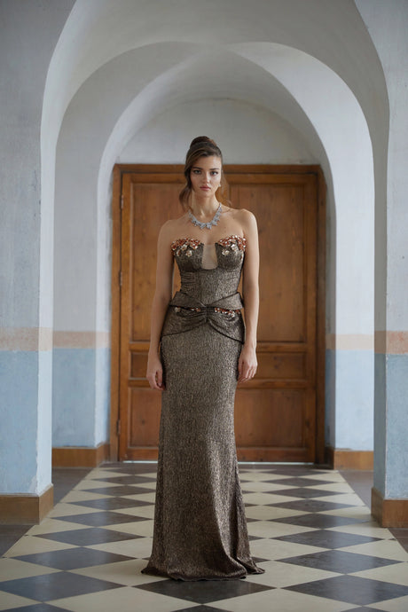 Genoveffa Maxi Dress Brown Floral Ruched Textured