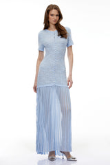 Laleh Blue Embellished Pleated Maxi Dress