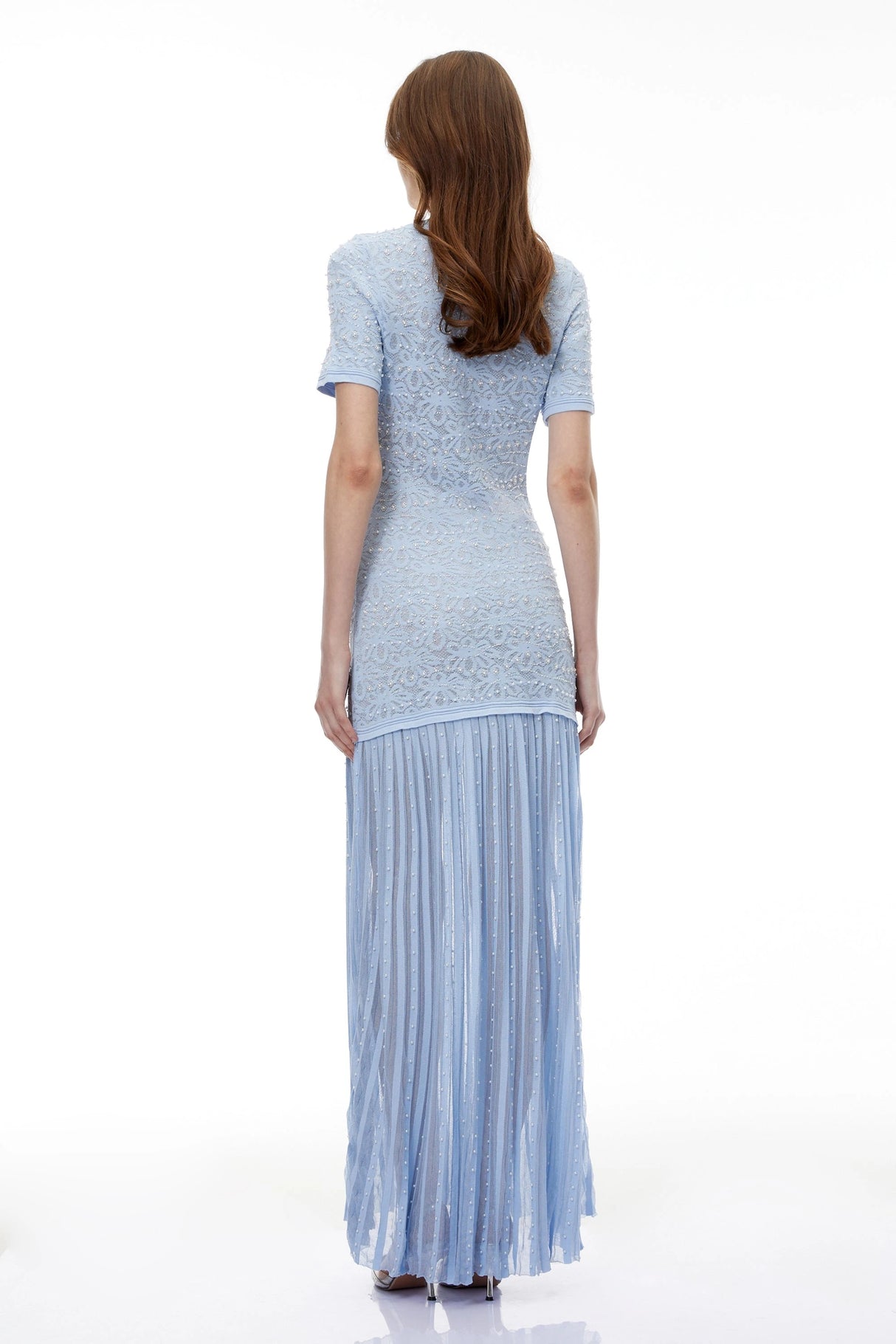 Laleh Blue Embellished Pleated Maxi Dress