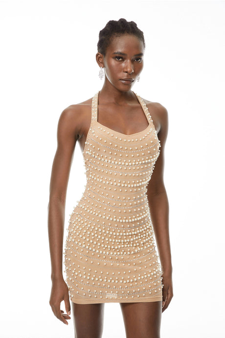 Lesly Mini Dress Champagne Embellished