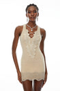 Larisa Neutral Lace Panel Knit Mini Dress