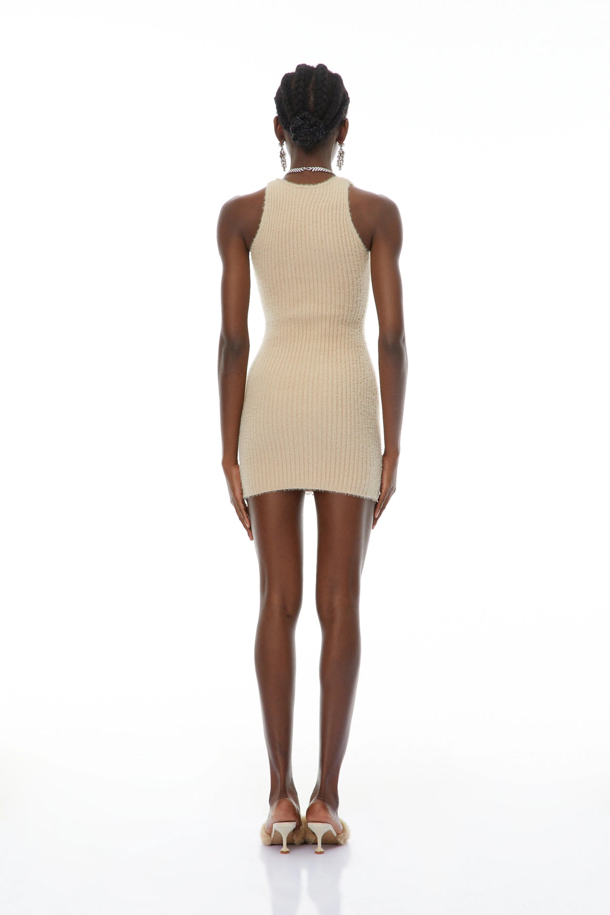 Larisa Neutral Lace Panel Knit Mini Dress