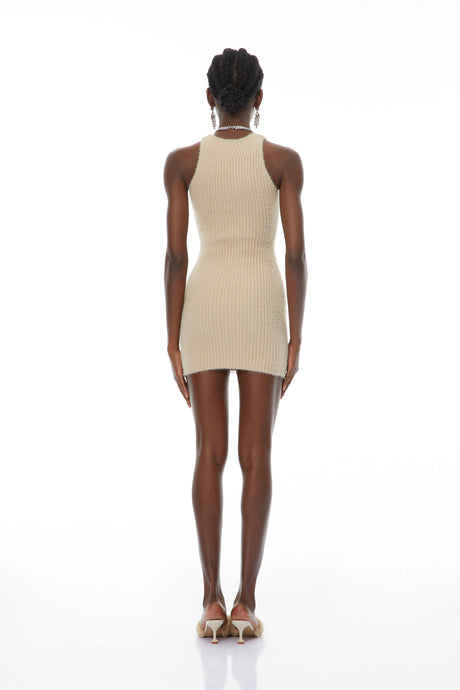 Adelina Mini Dress Neutral Lace Panel Knit