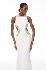 Larisa White Embellished CutOut Maxi Gown