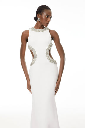 Larisa White Embellished CutOut Maxi Gown