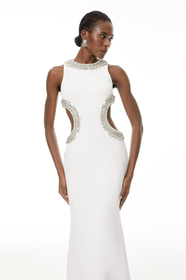 Larisa White Embellished CutOut Maxi Gown