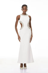 Larisa White Embellished CutOut Maxi Gown
