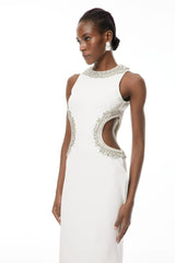 Larisa White Embellished CutOut Maxi Gown