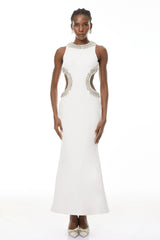 Larisa White Embellished CutOut Maxi Gown