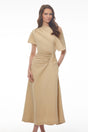 Larissa Khaki Asymmetrical Ruched Maxi Dress