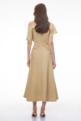 Larissa Khaki Asymmetrical Ruched Maxi Dress