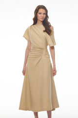 Larissa Khaki Asymmetrical Ruched Maxi Dress