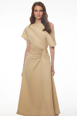 Larissa Khaki Asymmetrical Ruched Maxi Dress