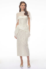 Larissa White Off Shoulder Floral Lace Midi Dress