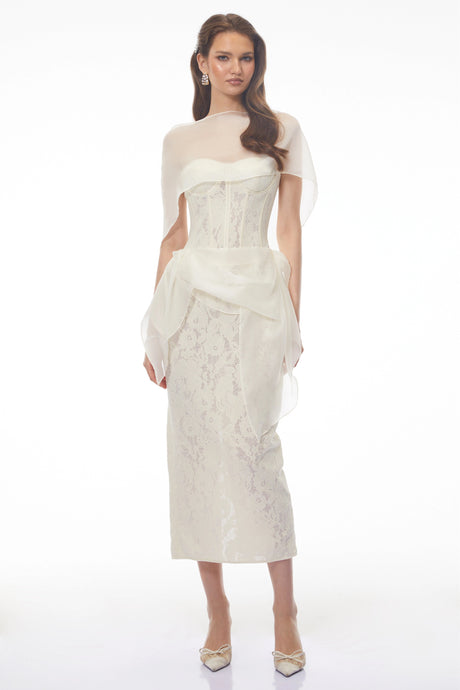 Paityn Midi Dress White Off Shoulder Floral Lace