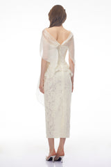 Larissa White Off Shoulder Floral Lace Midi Dress